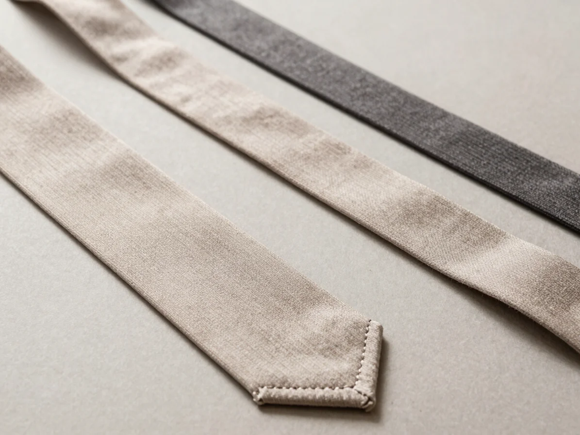Editorial product photography of fabric belts and ties laid flat